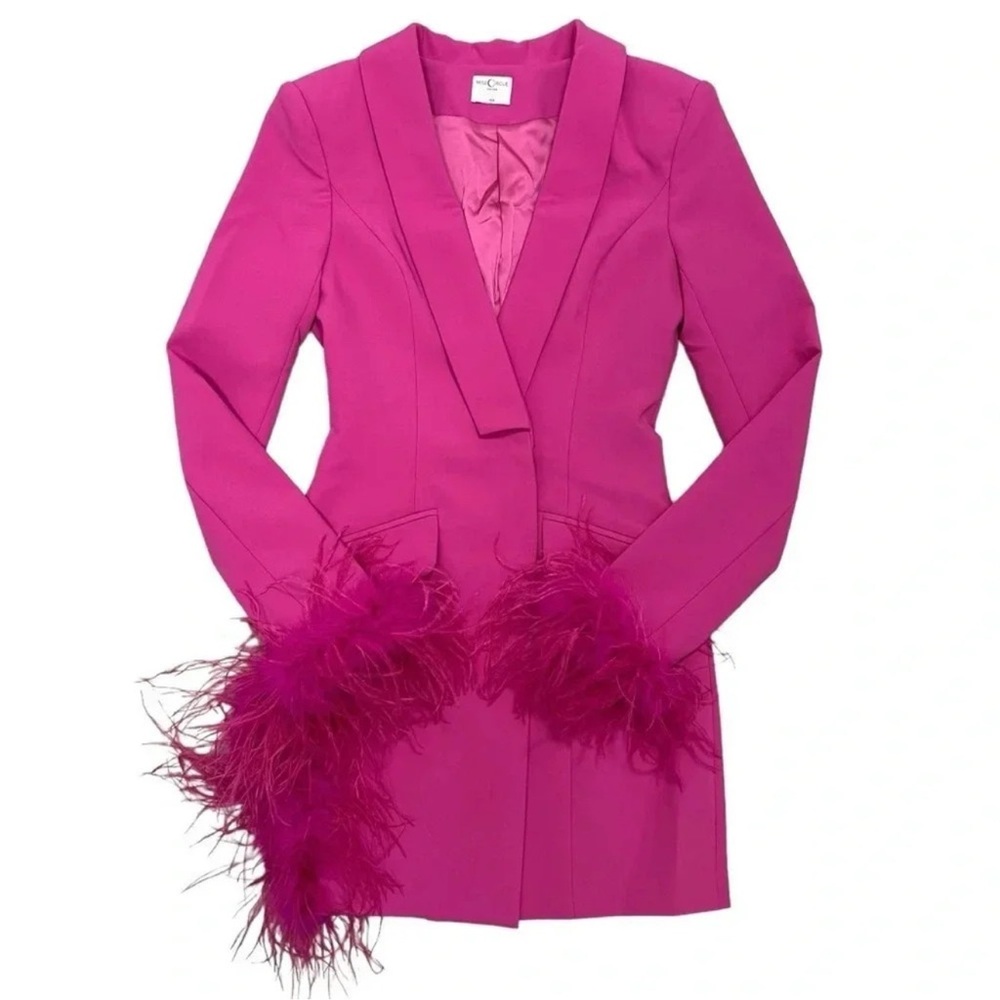Vibrant Fuchsia Feather-Accent Women's Blazer